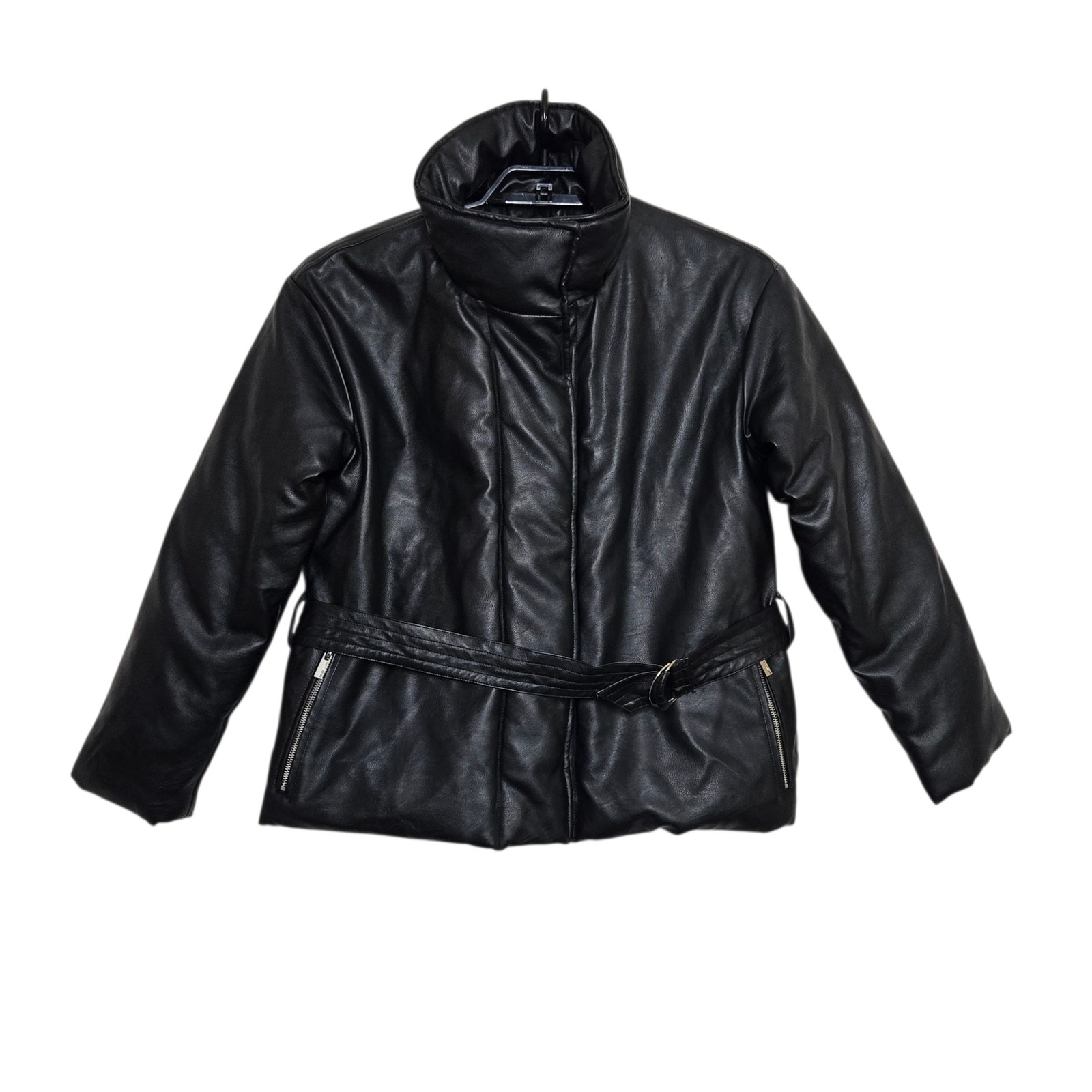 Matt & Nat Lisbon Vegan Leather Puffer Jacket Black Size Large No Hood